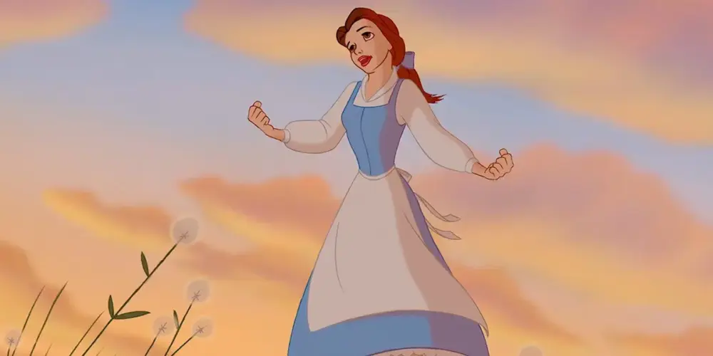 ベル 丘の上で広い世界を歌う場面。