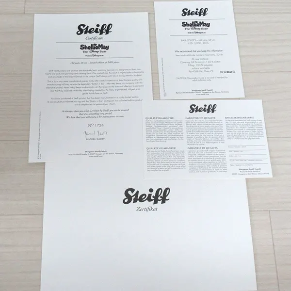 シュタイフ ダッフィー TDS 15周年 シェリーメイぬいぐるみ 証明書